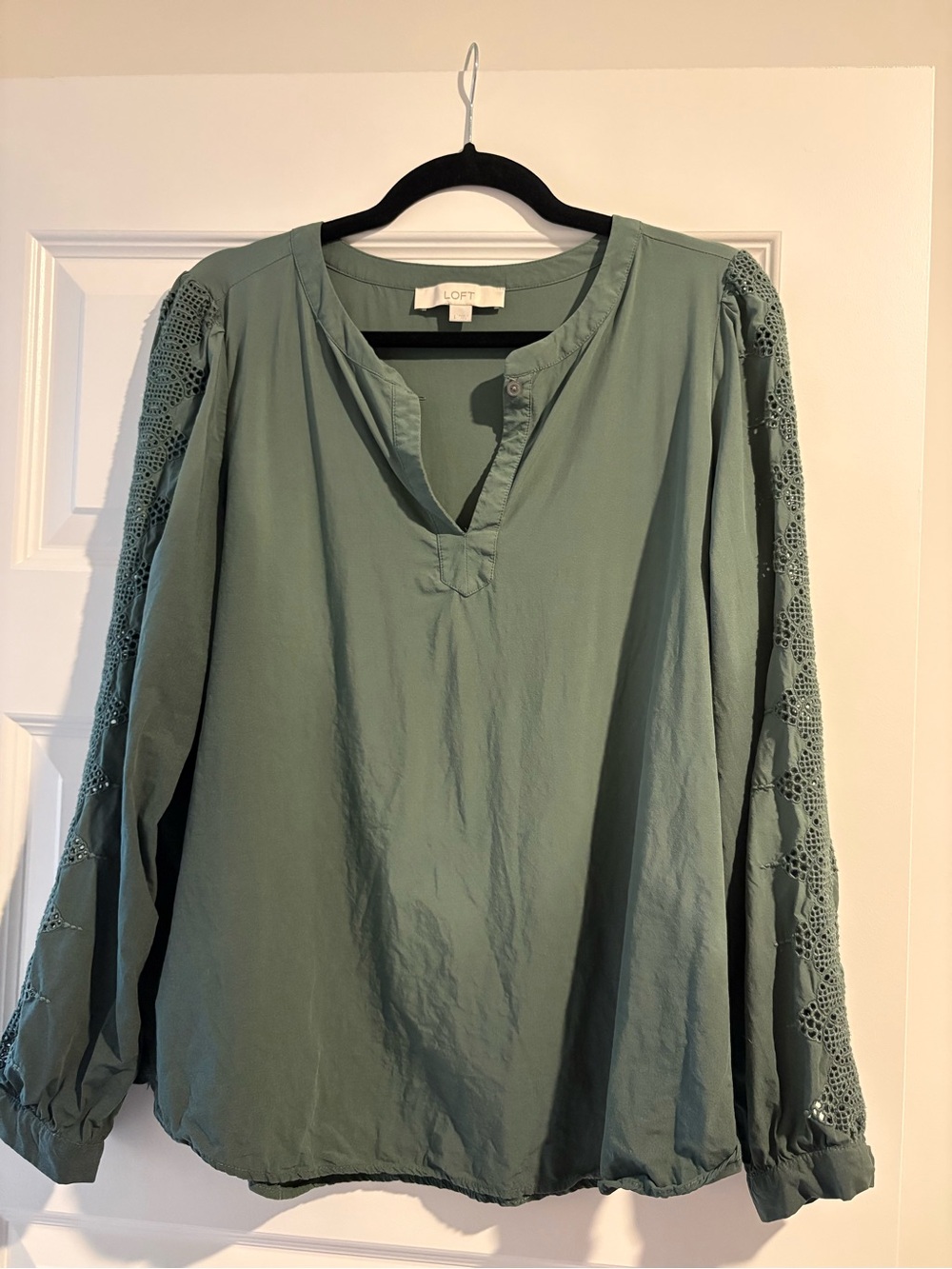 LOFT Sage Crochet-Sleeve Split-Neck Tunic